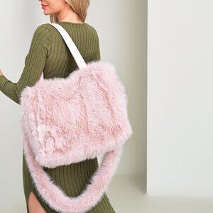Large Faux Fur Tote Bag Handbag with Handle & Removable Shoulder Strap NWT